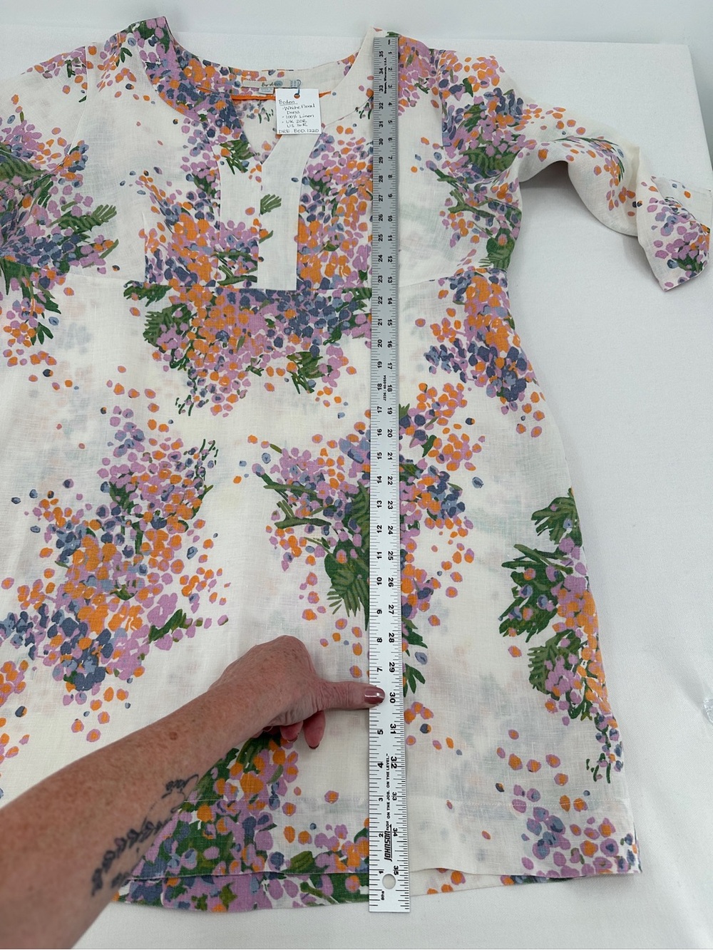 Boden White 100% Linen Dress with Pink, Orange, Green and Lilac Floral Print - Picture 7 of 9